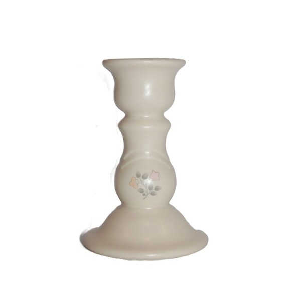 PFALTZGRAFF HEIRLOOM STONEWARE TAPER CANDLESTICK HOLDER PINK FLOWERS 5" TALL - Picture 1 of 6